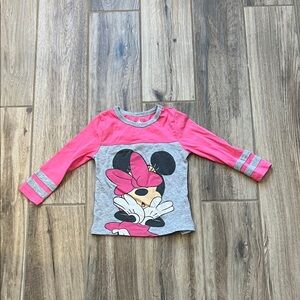 Disney Store Minnie Mouse Pink and Gray Long Sleeve Tee